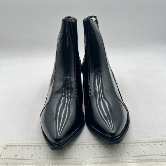 Black Glossy Low Heel Ankle Boots Pointed Toe Fall Fashion Winter Shoe - Picture 2 of 7